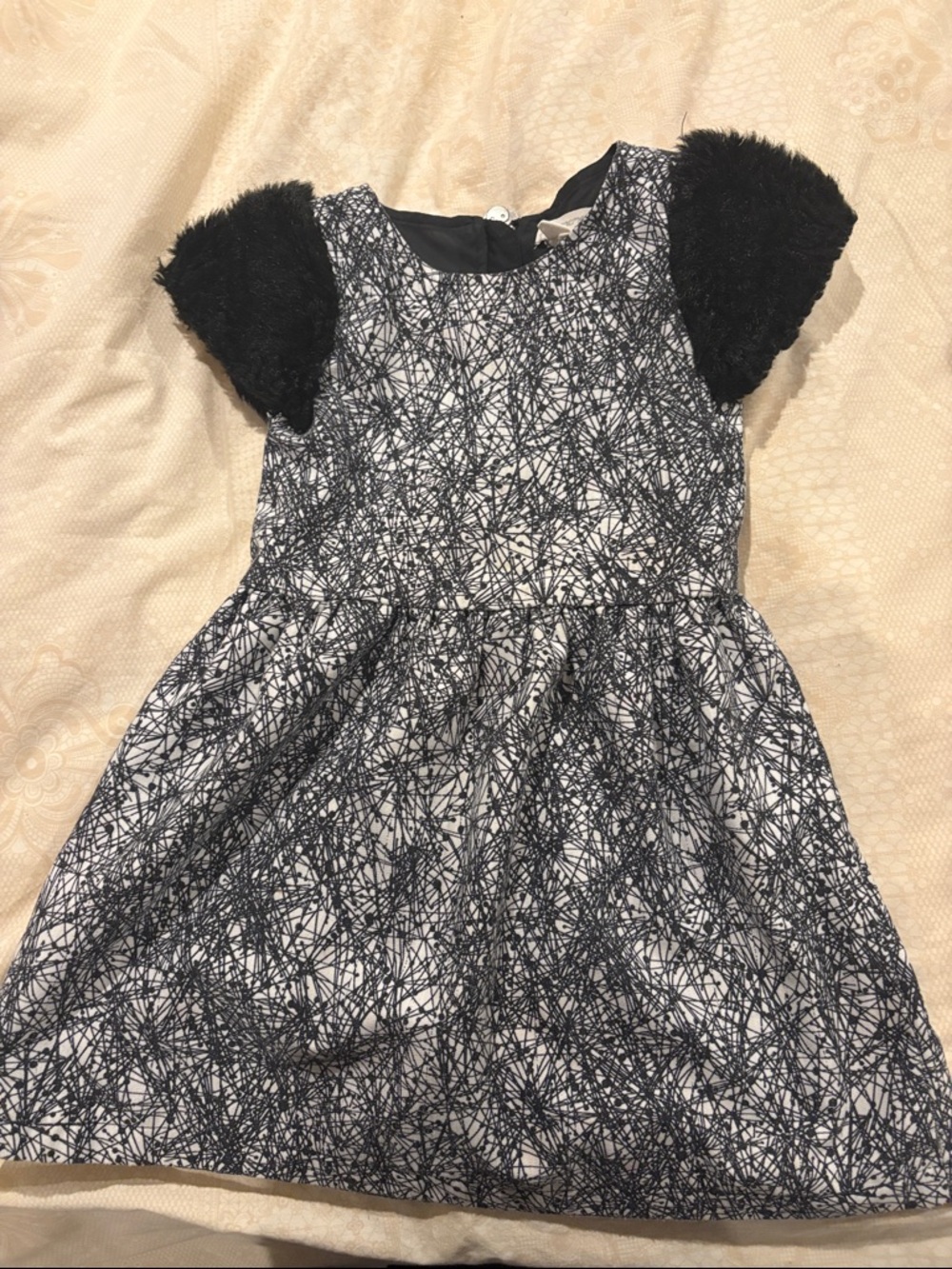 Appaman Black & White Scribble Print Dress with Fuzzy Short Sleeves